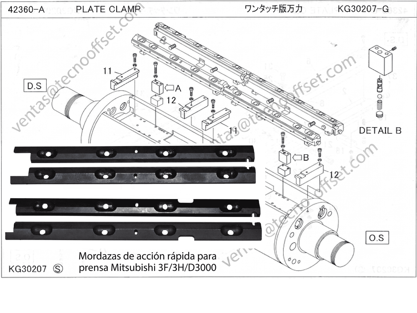 Upper and lower clamp KG3200-E-F-G-H 3F / 3H / D3000 quick action plate