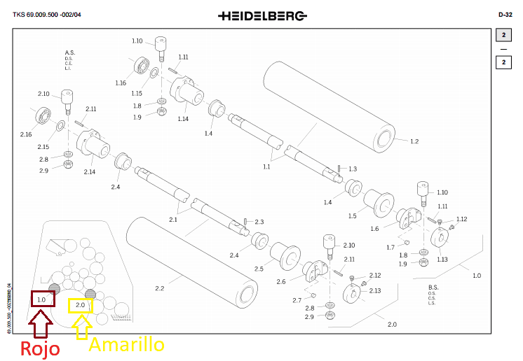 Rodillos entintadores para GTO 52 69.009.531F, 69.009.532F,69.009.533F,69.009.534F COMPLETOS - Image 2